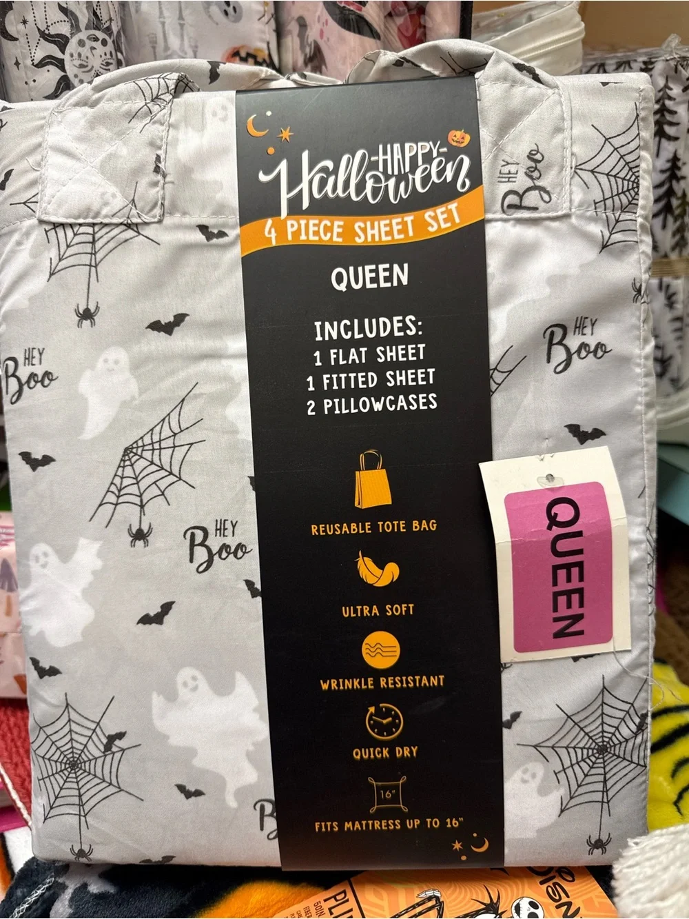 Queen 4-Piece Sheet Set - Gray Ghost & Spiderweb